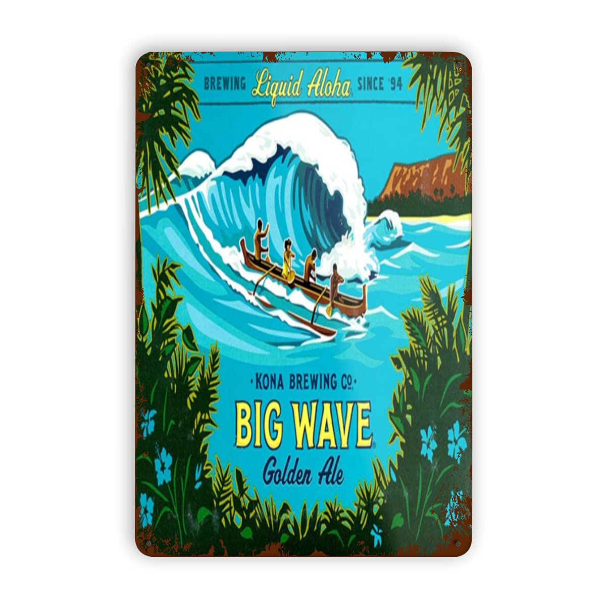 Kona Big Wave Funny Gift for Him Or Her Home Novelty Retro Parlor Cafe Store Mural Metal Tin Signs Wall Decor 8x12 Inch