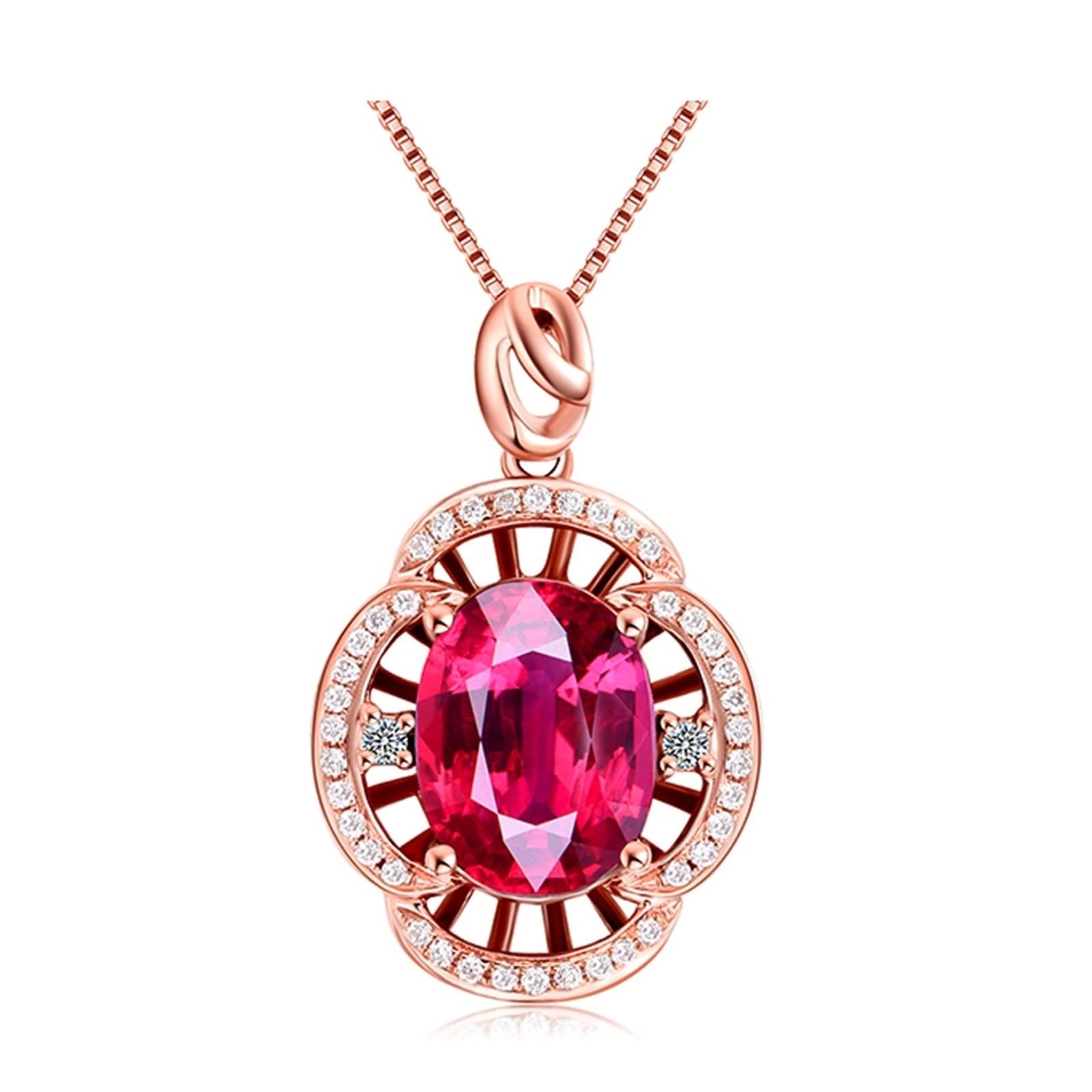 Collar de oro rosa con diamantes, kit de collar de flores con turmalina ovalada de 2,5 quilates Vvs1-Vvs2 14 x 22 mm, bonitos regalos para mujer, 14x22MM, Oro rosa de 18 quilates, Turmalina
