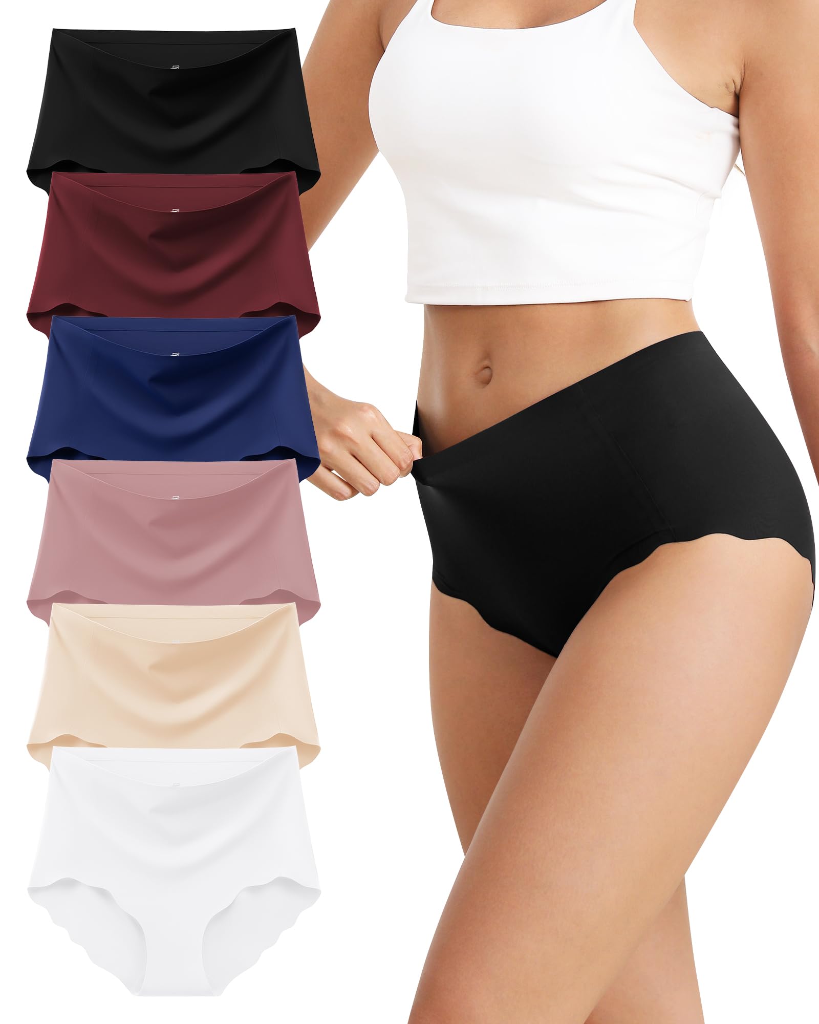 VZGZIL Unterhosen Damen Nahtlos Hohe Taille Seamless Slips Damen Bauchweg Sexy mit Wave Edge Unterwäsche Frauen Eisseide Atmungsaktiv Kühl Bequeme Multipack 6 Per