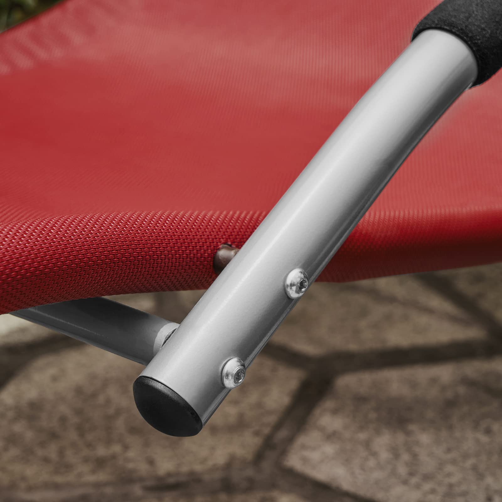 SoBuy Set 2 Lettini da Giardino Sdraio da Giardino con Poggiatesta Max Portata 120 kg in Verniciato a Polvere Ferro e Tessuto di teslin (Rosso) OGS38-RX2 IT