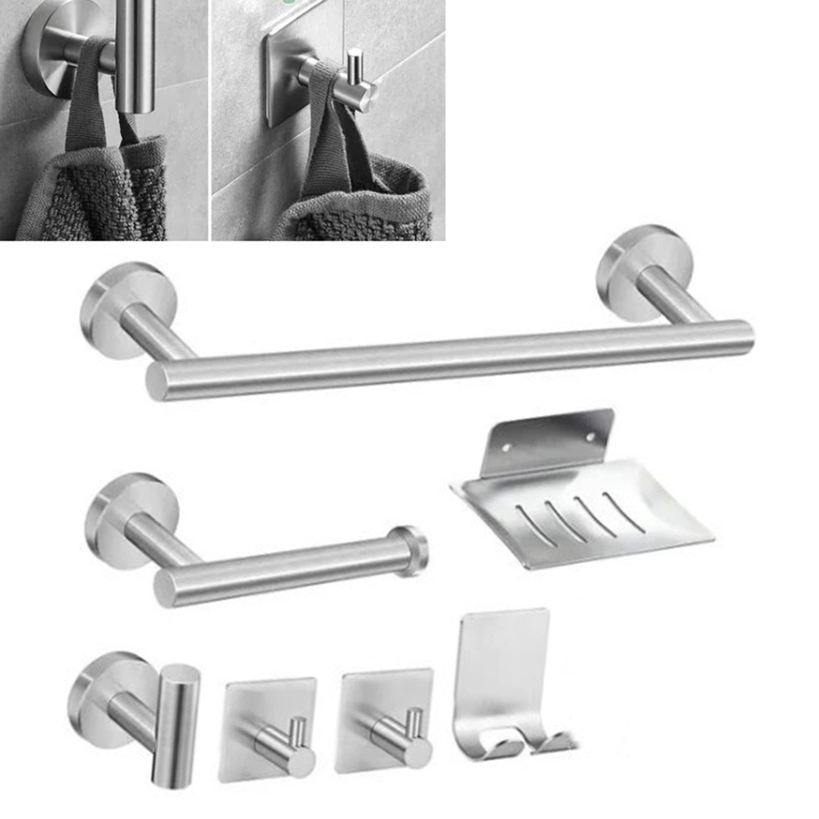 Kit de accesorios de baño negro de 7 piezas con toallero de barra y gancho para abrigo