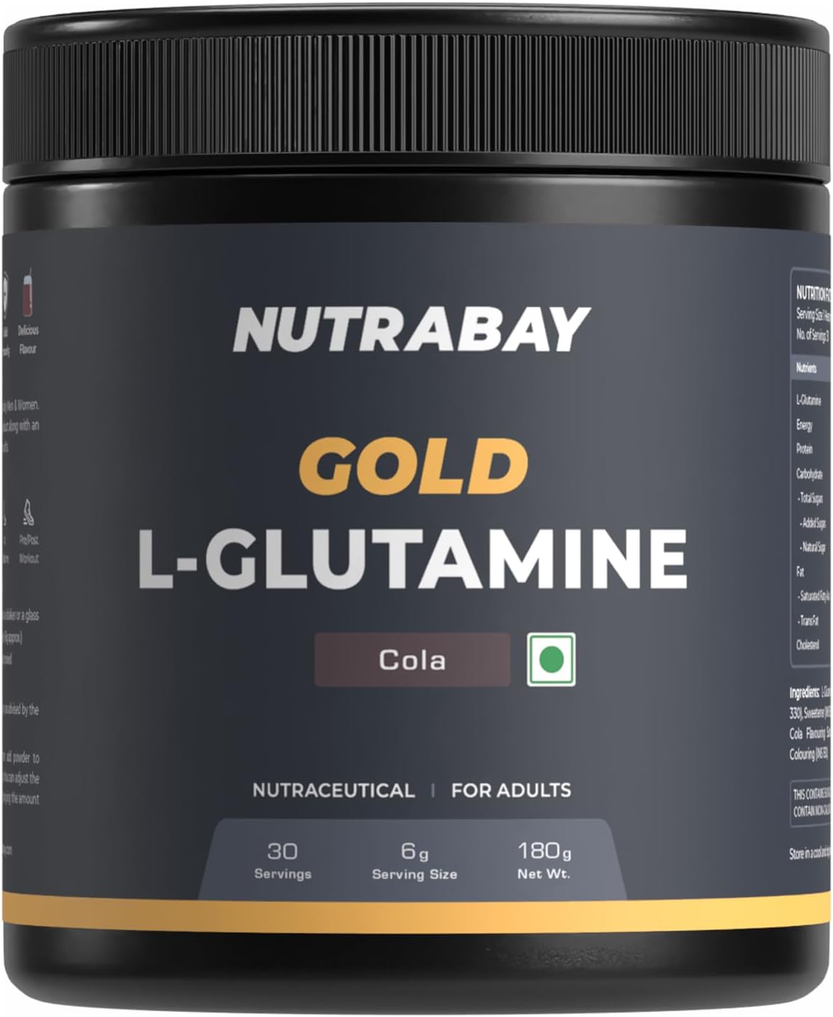 Gold L-Glutamine Supplement Powder 180g, Cola Flavor – Post Workout Amino Acid for Muscle Growth & Recovery | 100% Authentic Supplement | No Banned Substances | Tested for Purity