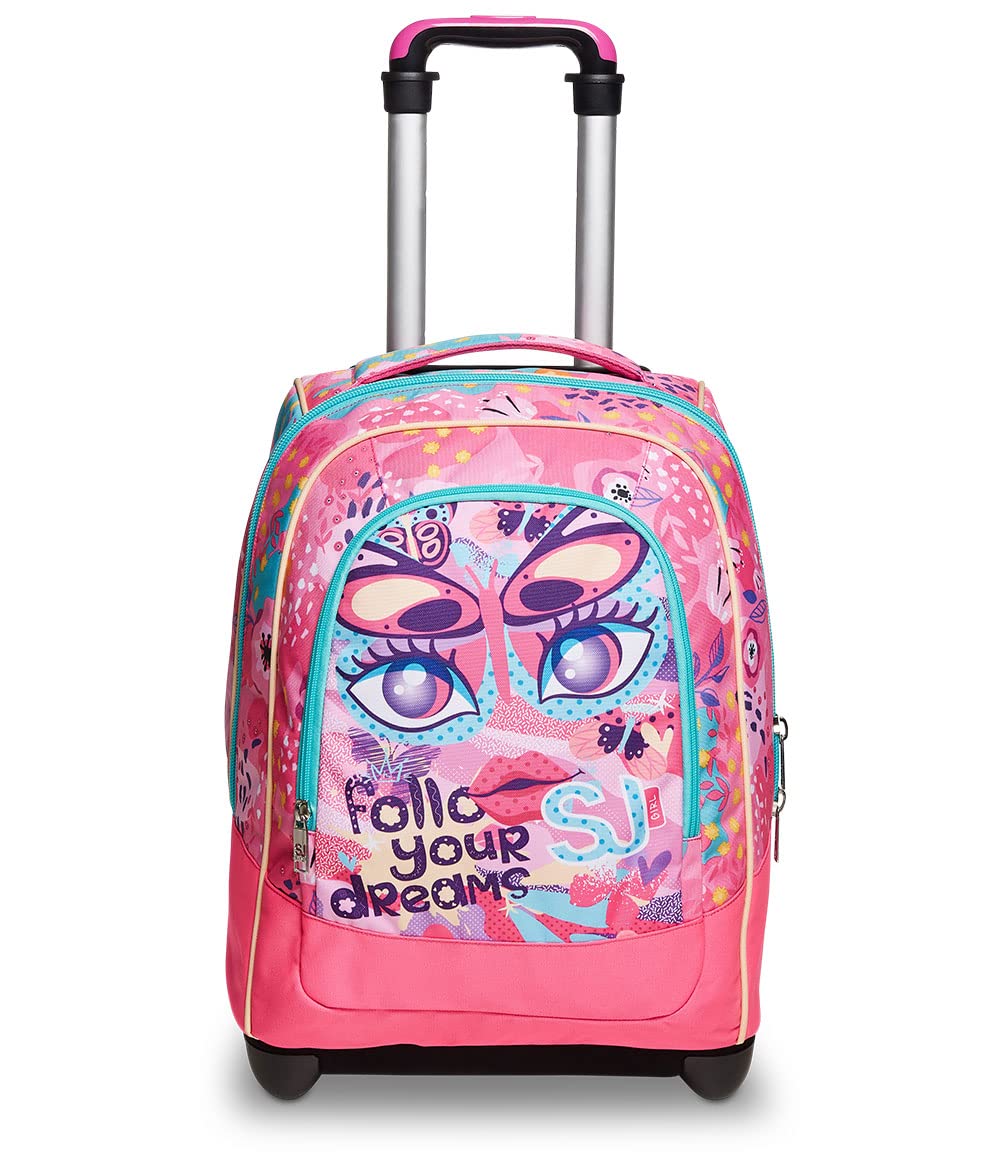 SJ GANG STYLE JAM GANG Trolley Scuola, Rosa, con Spallacci Uso Zaino, 2 in 1, Doppio Uso, Maxi Capienza, Trolley e Zaini, Scuola, Bambine e Ragazze