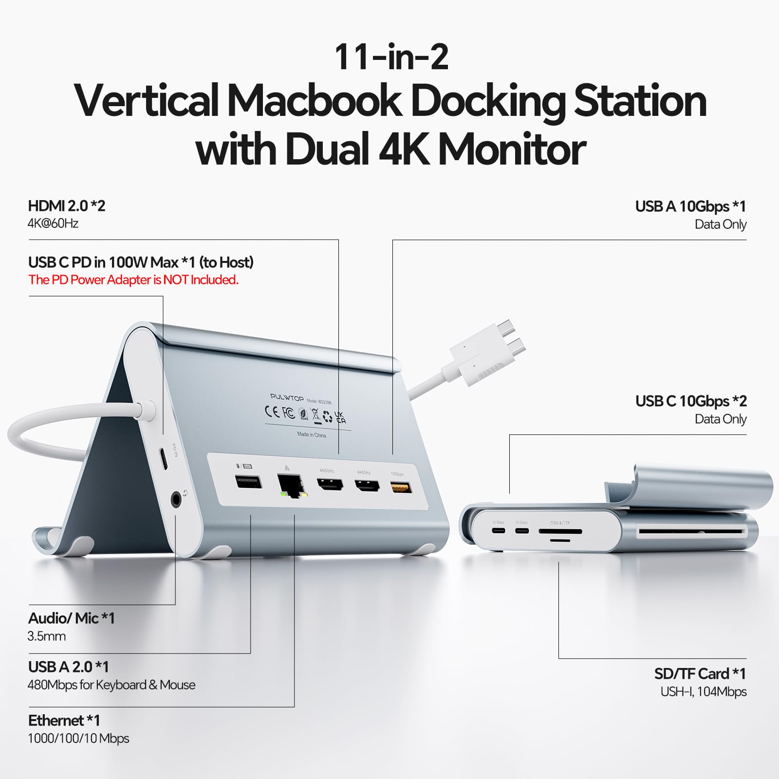 Station d'accueil Double écran 4K à 60 Hz pour MacBook Pro/Air M4/M5