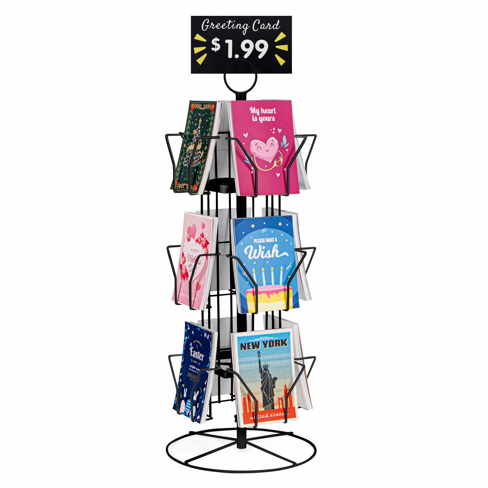 Anboxit Black-12 Pockets Greeting Card Display Stand Rotating Rack Holder, For Postcard Sticker Retail, Metal Black, 12 Display Pockets