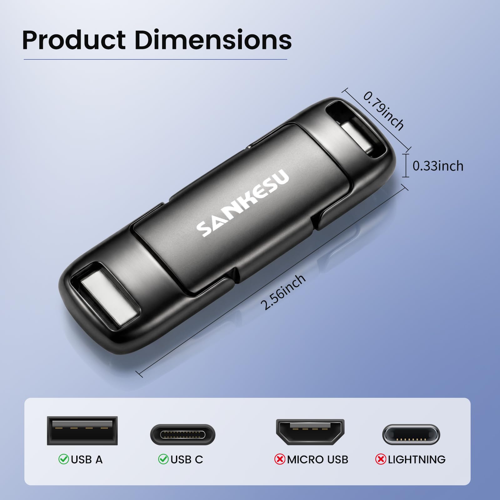 Chiavetta USB 3.2 da 128 GB, velocità di lettura 400 MB/s, USB-A e Type-C, per iPhone 15/16/Android/Mac/Tablet, Memory Stick ad alta velocità