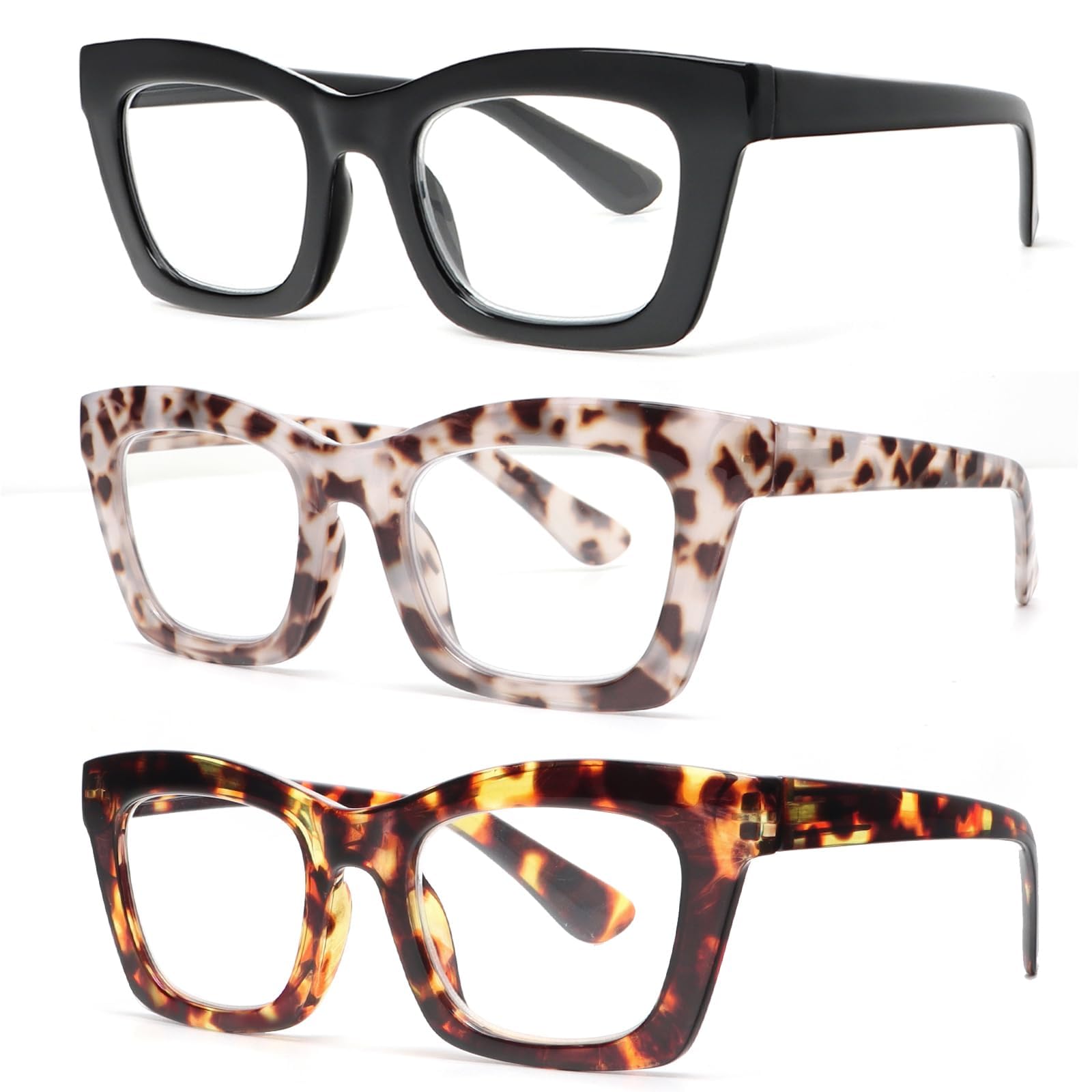 REAVEE Reading Glasses for Women, Blue Light Blocking Stylish Oversized Computer Readers Spring Hinge