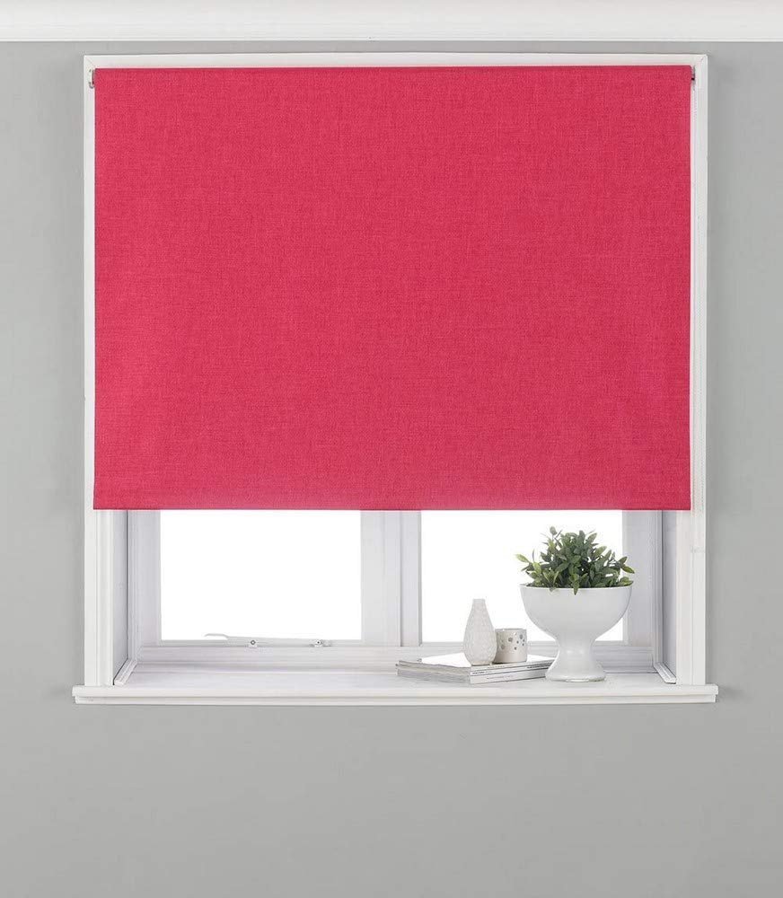 Eclipse Blackout Roller Blind - Pink - Ready Made (Fittings Included) - Temperature Control - Adjustable - 100% Polyester - 183cm width x 162cm drop (72" x 64" inches) - Made by Riva