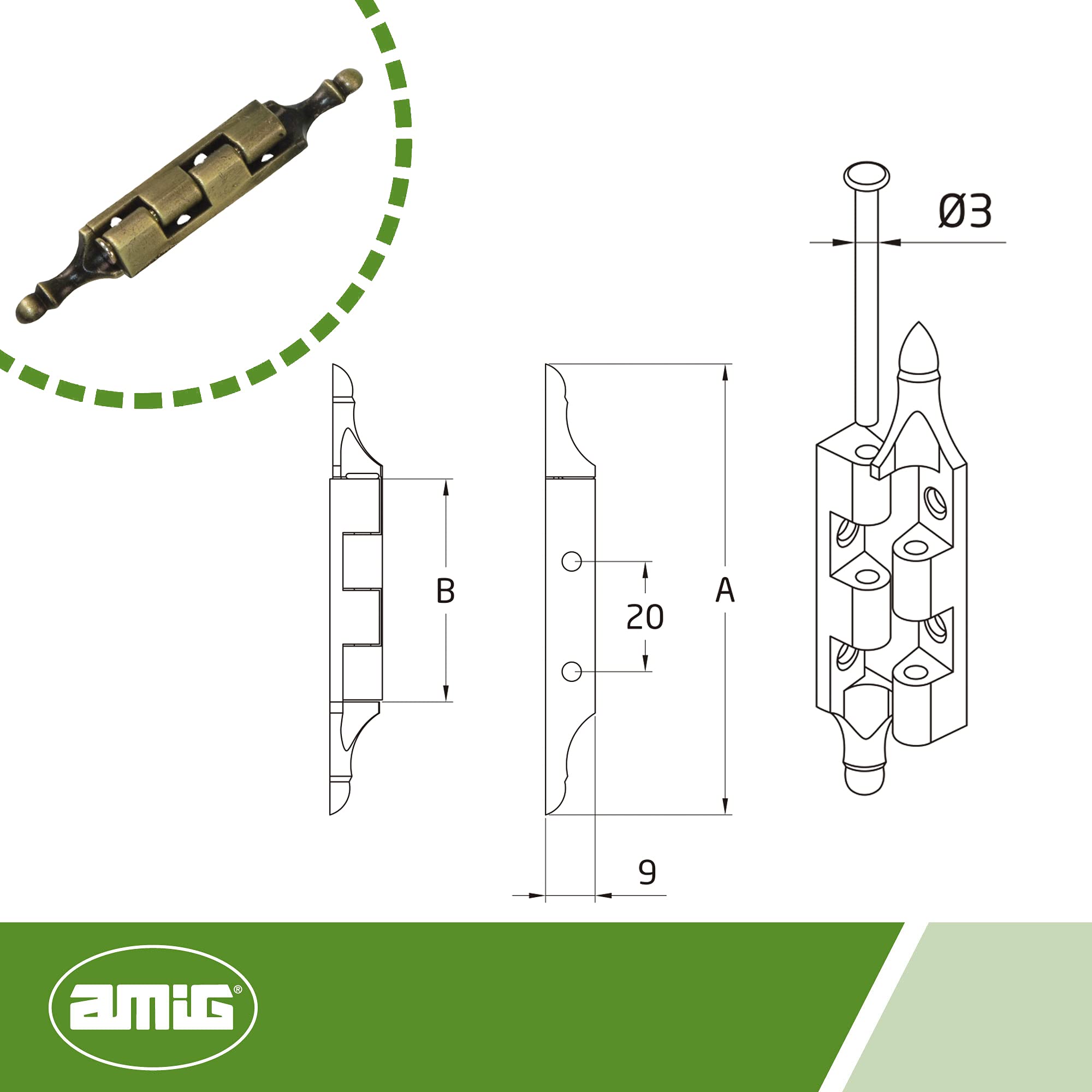 Amig - Decorative Detachable Hinge with Finial Made in Zamak Leather Finish for Cabinets and Other Furniture - 79 x 9 mm - Image 3