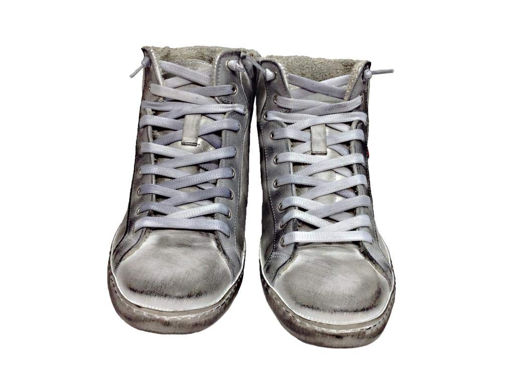 Scarpe Sneakers Alte Uomo Donna Pelle Bianca Via C Stella Rossa sfumato Vintage
