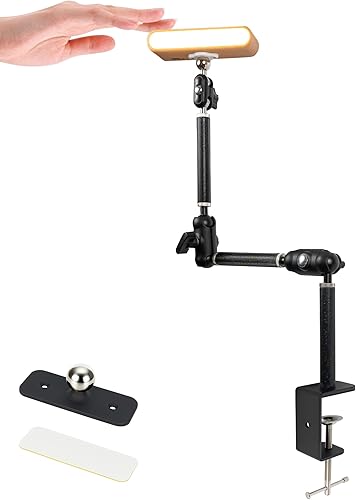 Abrazadera de soporte de escritorio con abrazadera C de brazo mágico con control táctil, luz de lectura LED, 3 temperaturas de color, 3 baterías