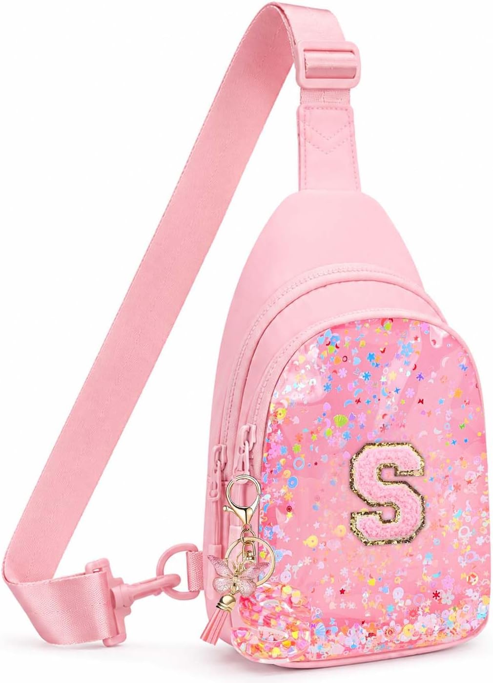 Birthday Gifts for for Girls Women- Small Initial Sling Bag Cross Body Bag Fanny Pack for Girls Pink Clear S