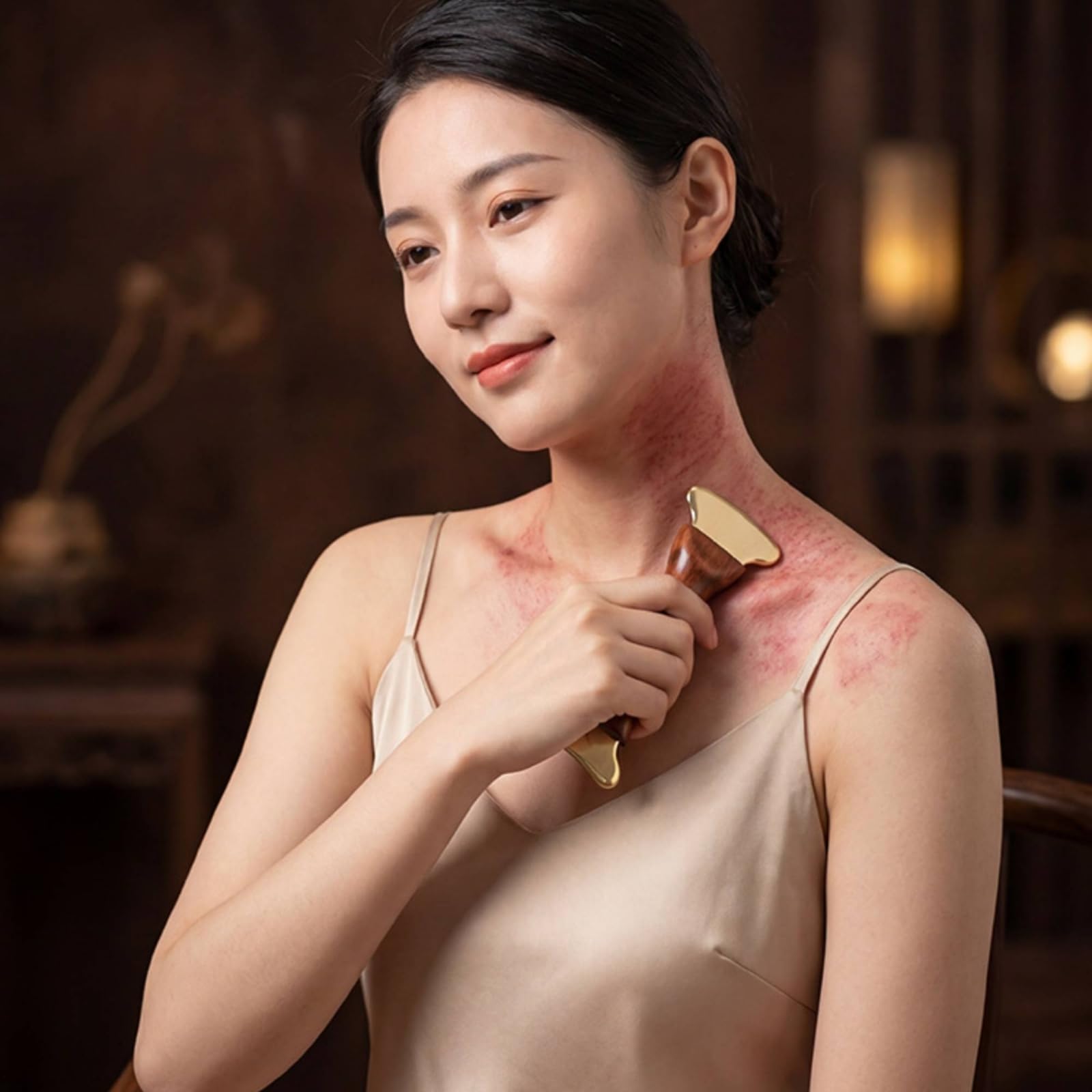 Gua Sha Werkzeug mit griff handlich Massagewerkzeug mit Filztasche rostfrei Massagegerät für Heimmassage