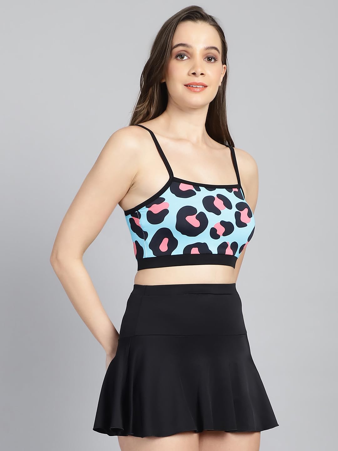 CUKOO Padded Animal Print Two piece Skirtini Swimwear Blue 3