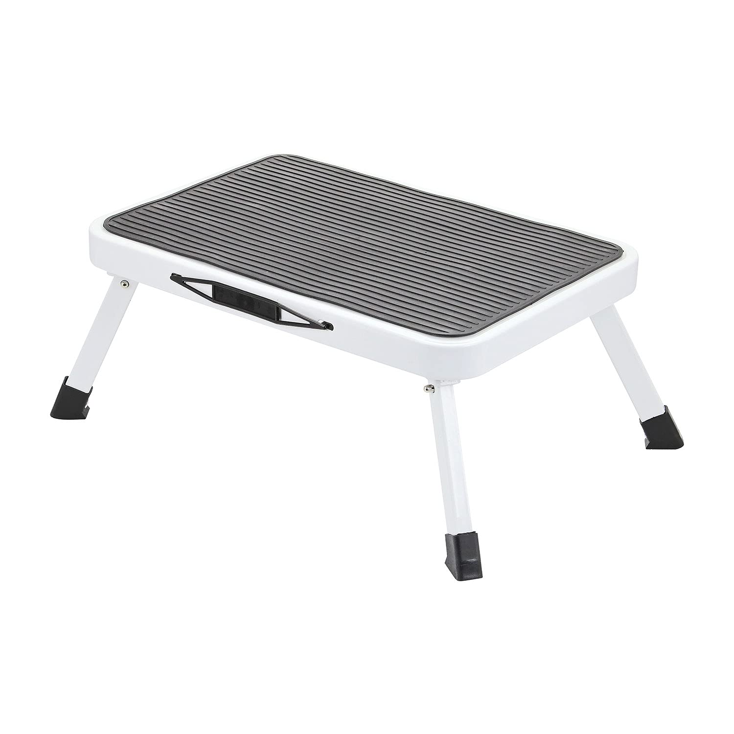 Taylor & Brown Folding Step Stool Portable Lightweight Steel Step Ladder with Non Skid Rubber Platform One Step Easy to Store Foldable Design Ideal for Home/Kitchen/Garage/Caravan (White)