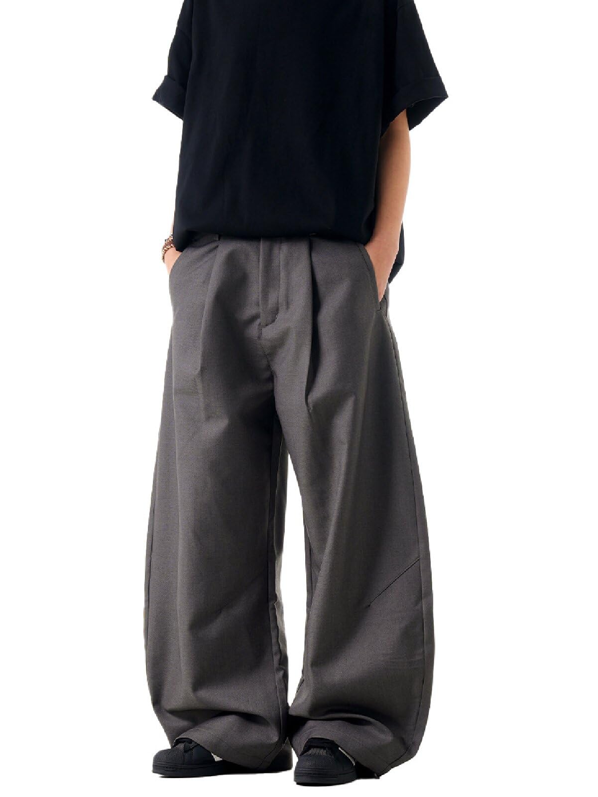 aifarld Mens Baggy Dress Pants Business Casual Wide Leg Zipper Fly Pleated Loose Banana Suit Trousers with Pocket-picture-36