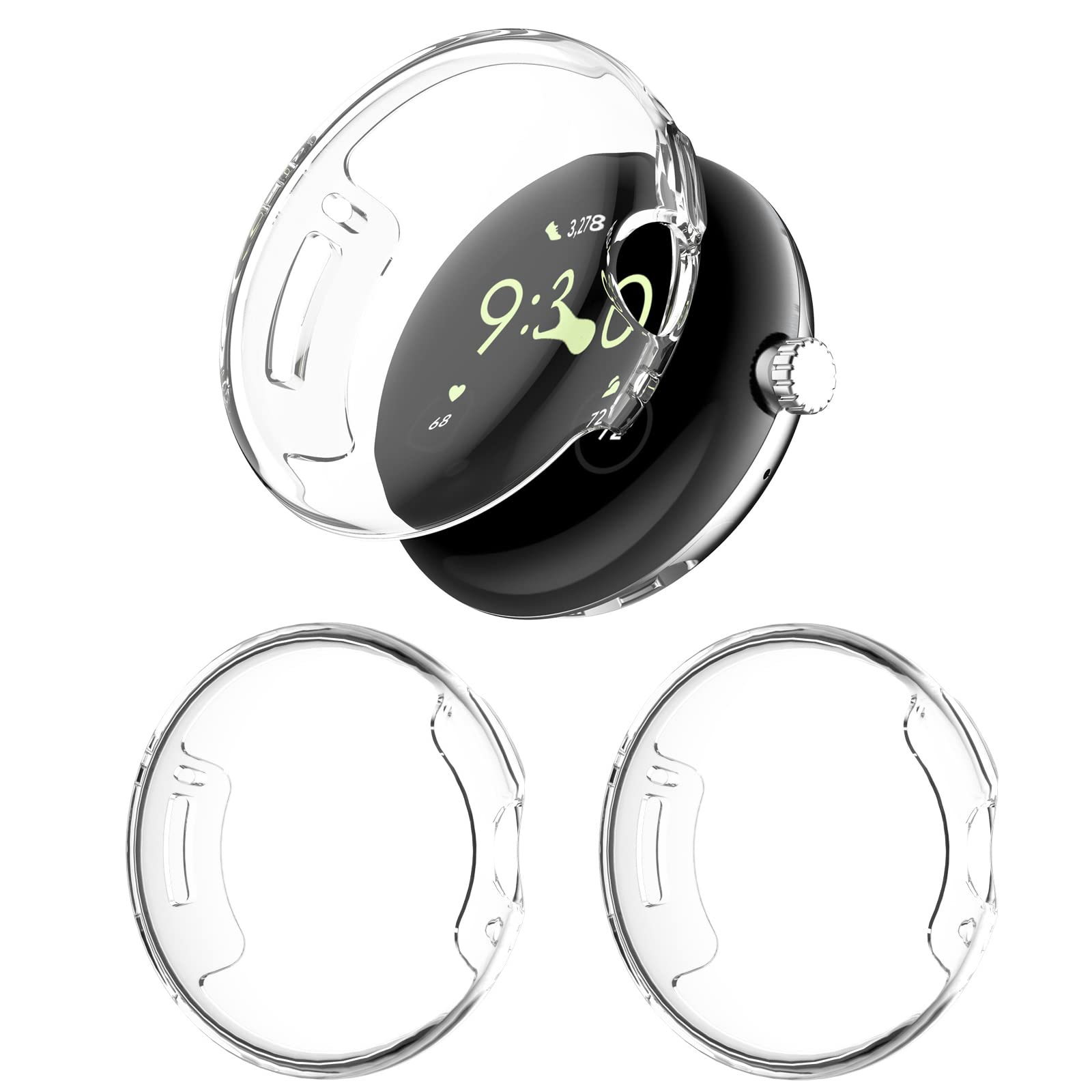 NTidea (3 Pack) Compatible with Google Pixel Watch Screen Protector Case, Soft Color TPU Shockproof Cover Slim Guard Bumper Shell for Pixel Watch, Clear