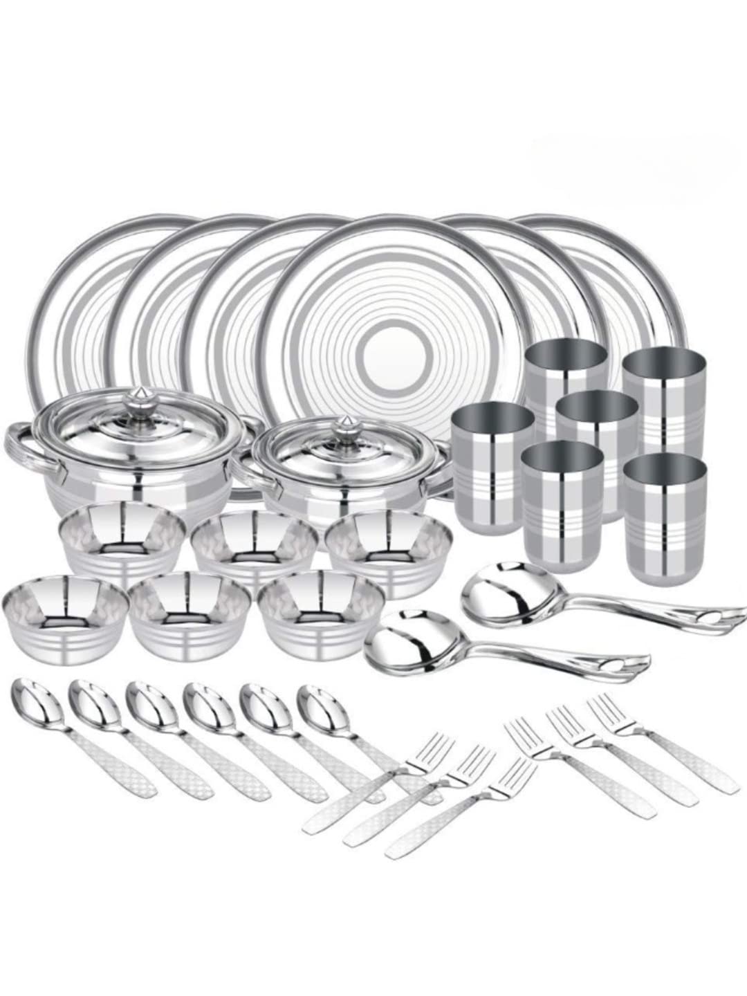 Abode Prime Stainless Steel Dinnerware Set, 41 Pieces, Silver Touch