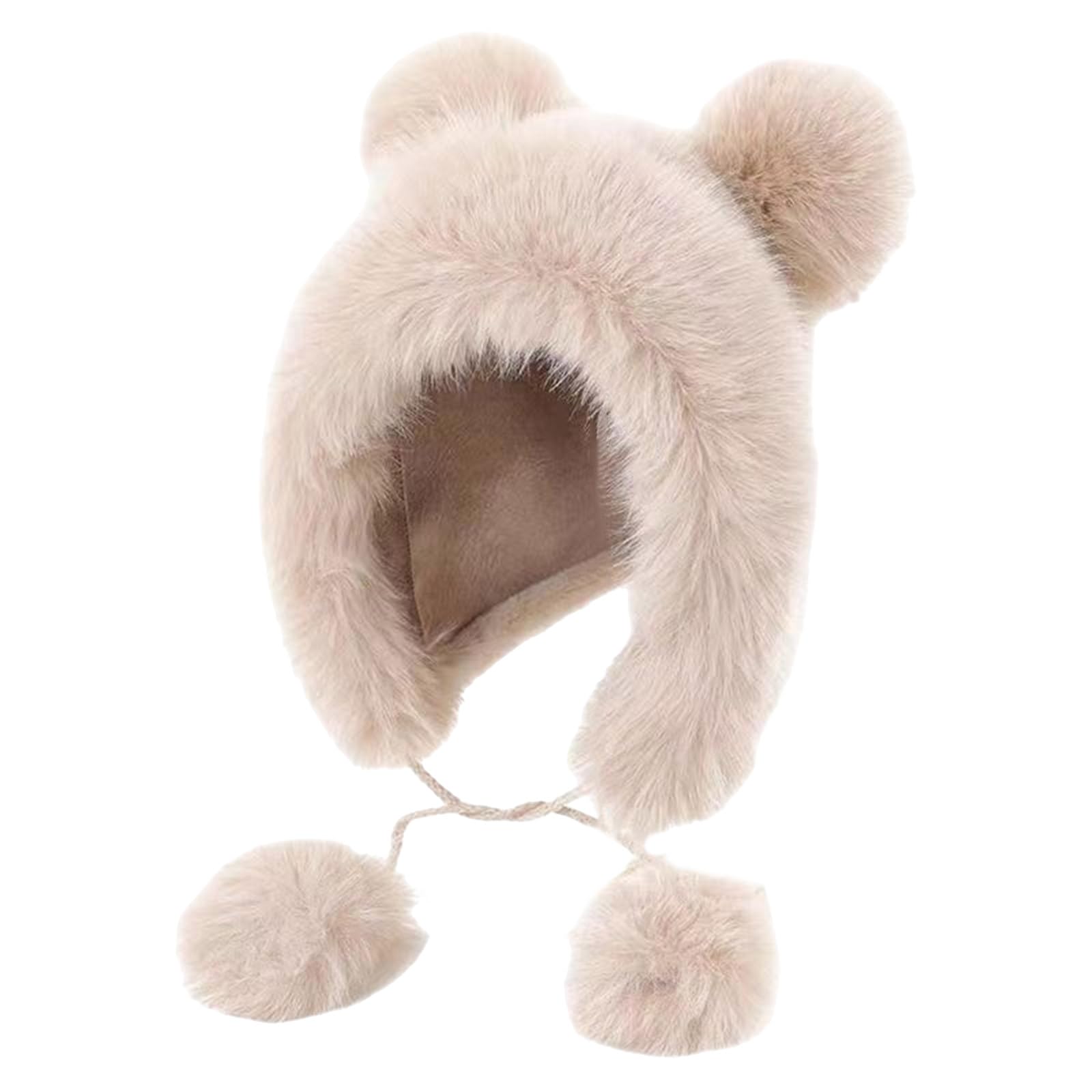 WEISUYUUS Furry Cartoon Headwear with Pompoms for Outdoor Sports Furry Hat with Ear Oversized Headgear Hat for Winter