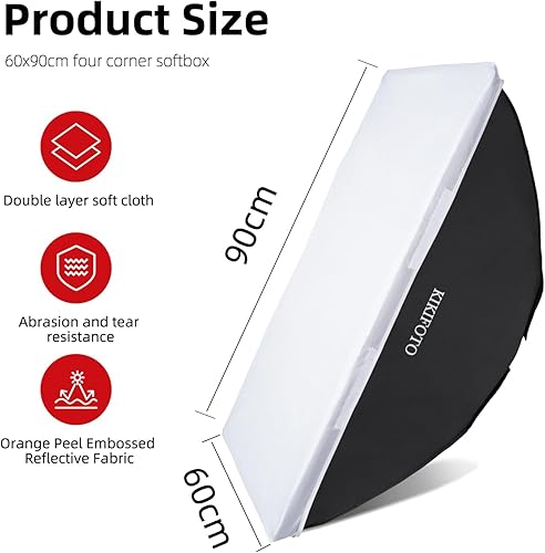 Miniatura 2 de Caja de luz rectangular de 23 x 35 de 23.6 x 35.4 in, doble difusor, instalación y extracción rápida, compatible con flash Bowens, luz continua,