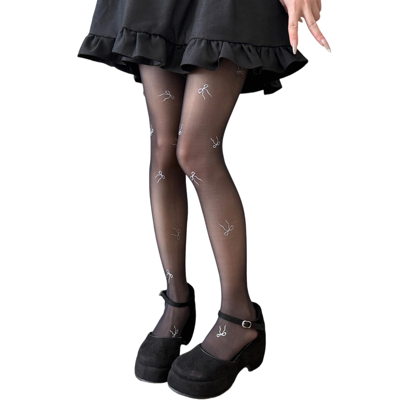 Buxuaaaa Sheer Tights Summers Silk Thin Long Socks Bowknot Thigh High Stockings High Waist Control Top Pantyhose Hosiery Waist Pantyhose for Women
