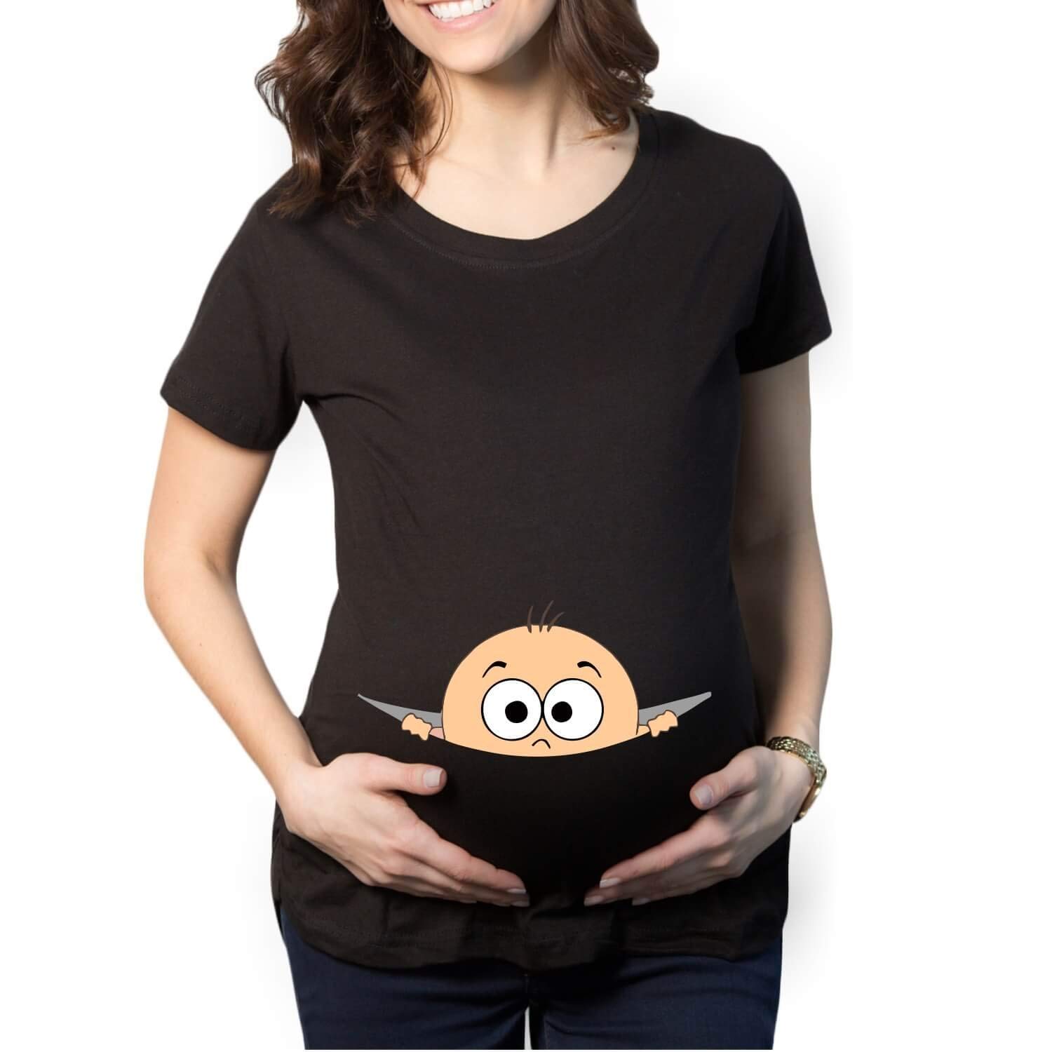 Mothers Day Peek a Boo Women's Pregnancy Maternity T-Shirt Top Tee Round Neck Half Sleeves Black Large-image-26