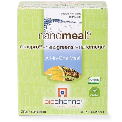 Biopharma Scientific NanoMeal - Superalimento en polvo todo en uno | Sabor a mezcla de frutas tropicales | 10 porciones | Nanogreens + NanoPro +