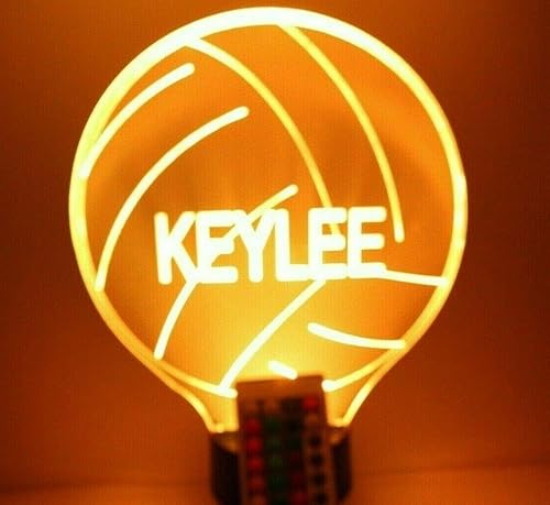 Miniatura 2 de MIRROR MANIA Lámpara de mesa de voleibol con luz nocturna LED grabada con nombre personalizado, con control remoto, 16 opciones de color diferentes,