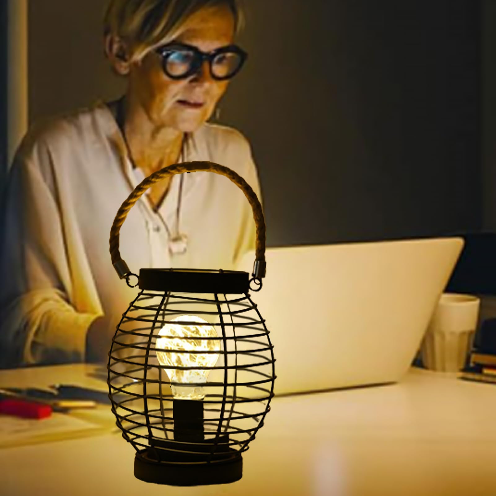 Lampada da tavolo con gabbia in metallo da 2 pezzi Lanterna a LED a forma rotonda Lampada senza fili alimentata a batteria per matrimoni Decorazioni per la casa portacandele  15
