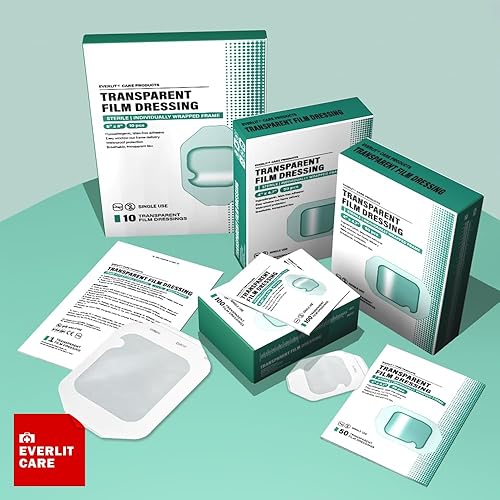Miniatura 7 de Everlit Care - Aderezo de película transparente, parche adhesivo impermeable grande  Marco de ventana para ducha posquirúrgica, escudo intravenoso,
