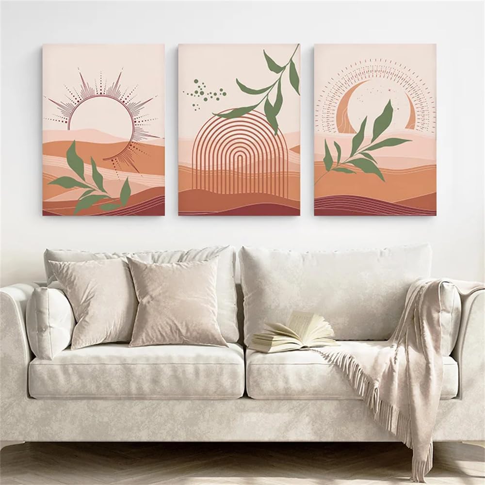 WBYZAC Art Prints-Abstract Boho Wall Art Posters Abstract Sun Terracotta Rainbow Canvas Painting Modern Living Room Kitchen Office Home Decoration-50 * 60cm*3PCS (No Frame)