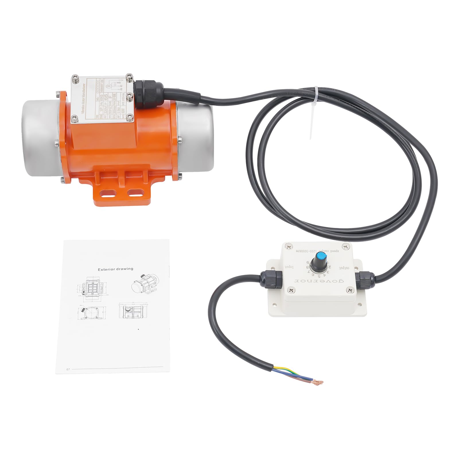 1 Phase Vibrationsmotor 220V Rüttelmotor IP65 Vibration Motor mit Geschwindigkeitsregler 1000-3000 U/min für Bergbau, Metallurgie, Kohle, Bau und Siebanlagen (60, Watt)
