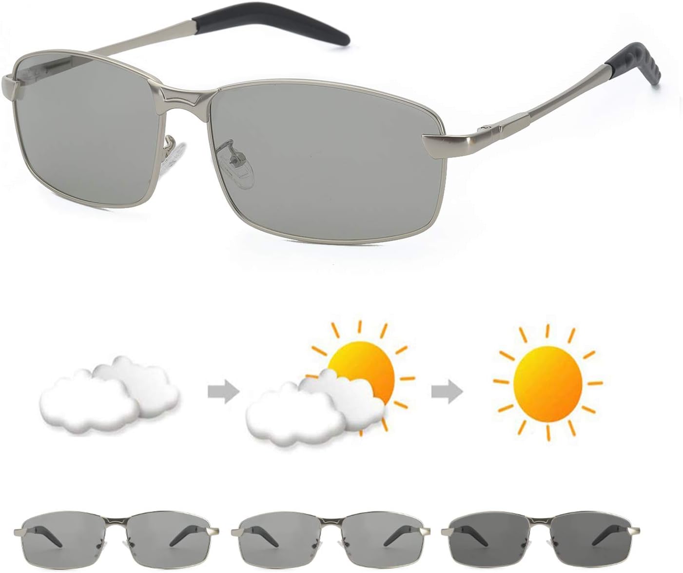 OSVAW Mens Photochromic Polarized Sunglasses, 100% UVA UVB Protection with Metal Frame for Driving/Outdoor Sport/Cycling/Fishing