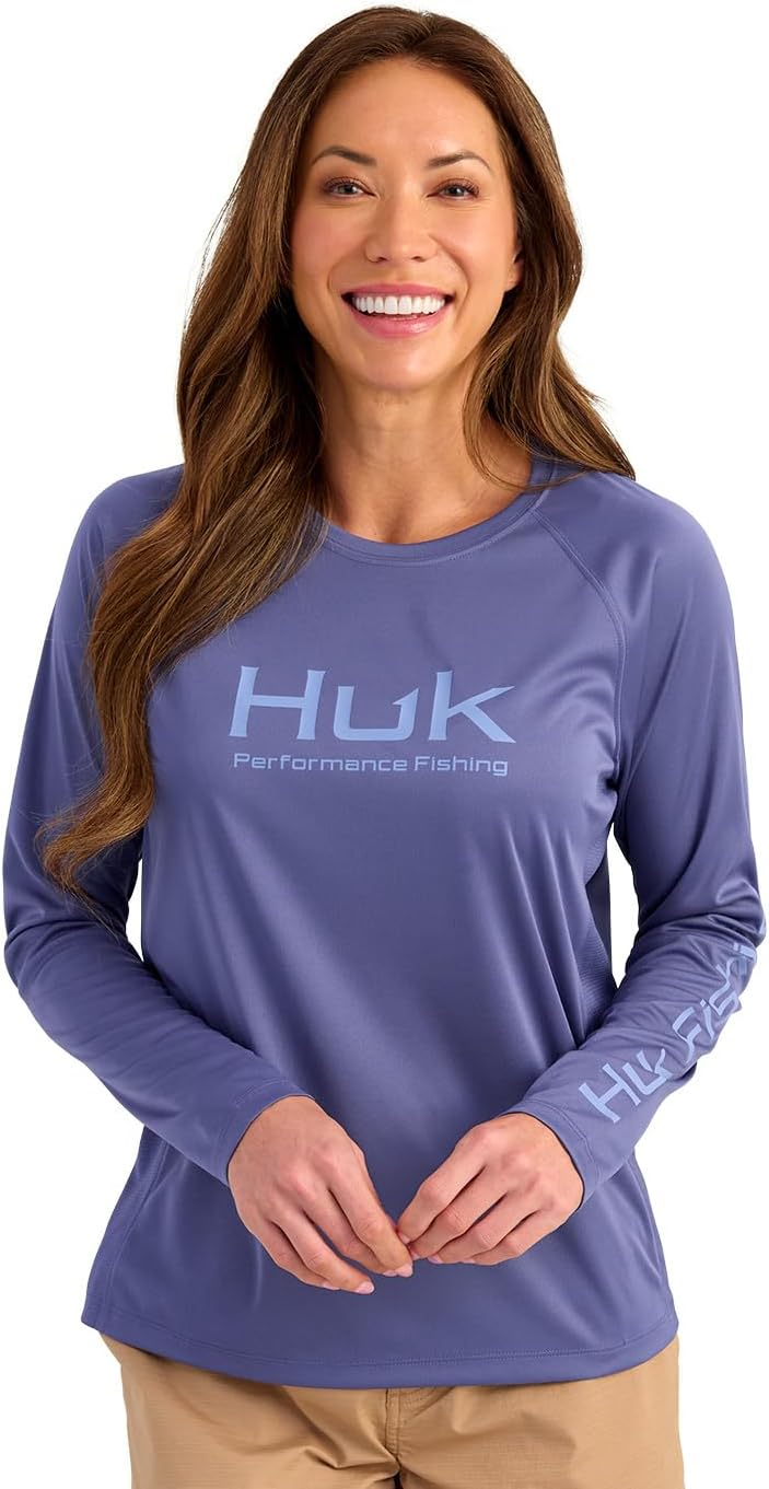 HUK Women's Pursuit Long Sleeve, Performance Shirt + Sun Protection, Skipper Blue