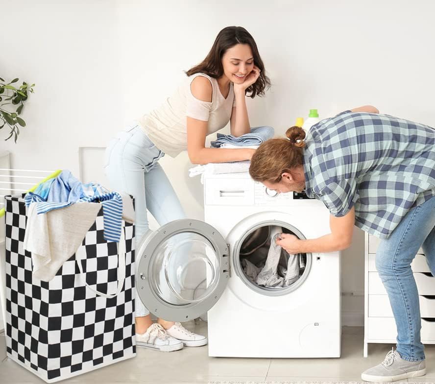 Miniatura 4 de HIYAGON Cesta de lavandería independiente de 75 litros, canasta grande plegable para ropa alta con asas, contenedor de almacenamiento de juguetes