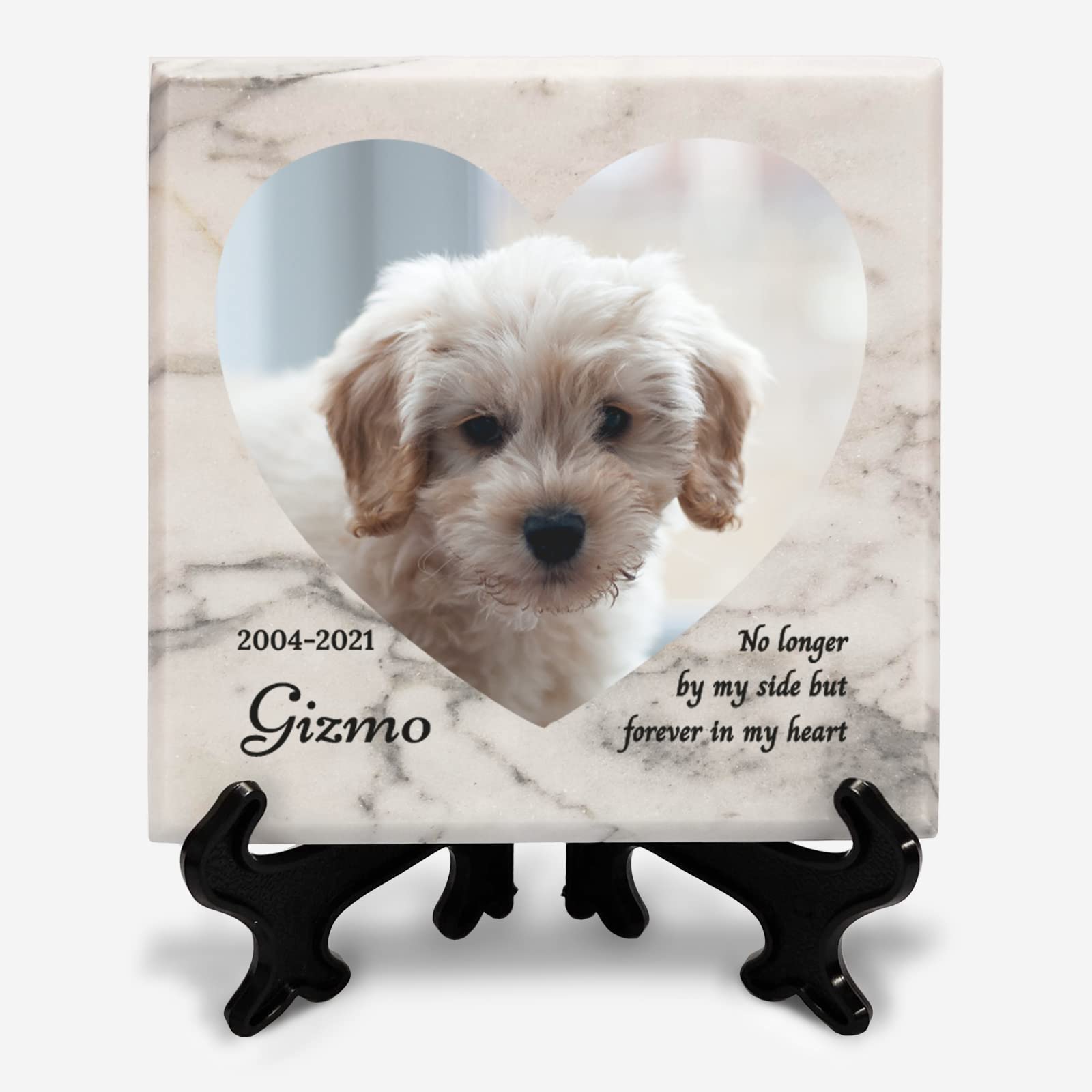 You Personalise Personalised Memorial Marble Photo Plaque for Pet Cat Rabbit Dog 100mm with Display Stand