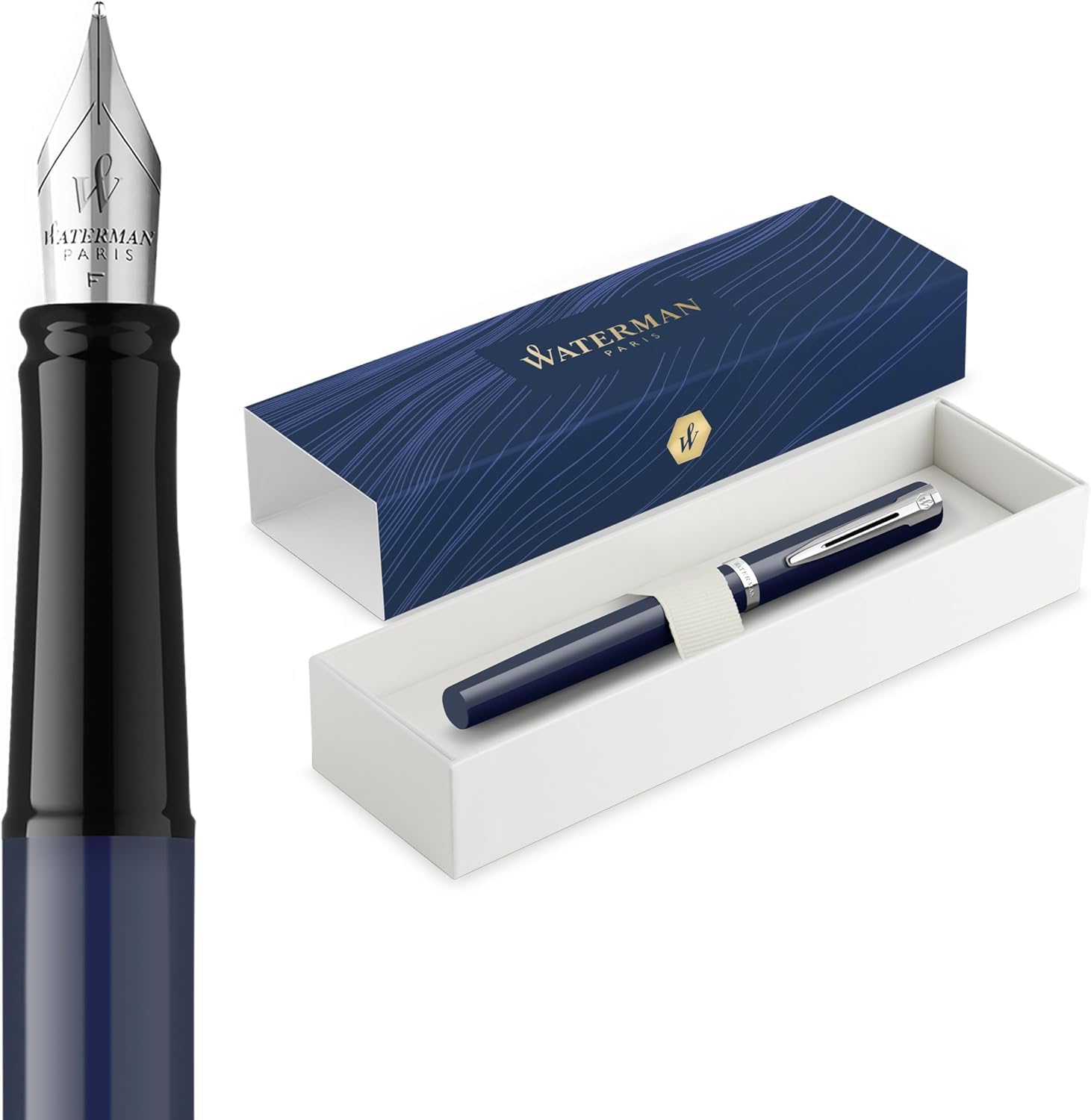 Waterman Impression Pluma estilográfica con grabado – Pluma estilográfica premium personalizada – Elegante bolígrafo de escritura regalo para hombres y mujeres – Tinta azul (Blue CT)