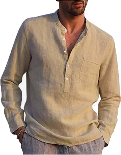 Amazon.com: Cotton Line - Camisas de manga larga para hombre, color liso,  cuello alto, estilo casual, 7, XXL : Ropa, Zapatos y Joyería