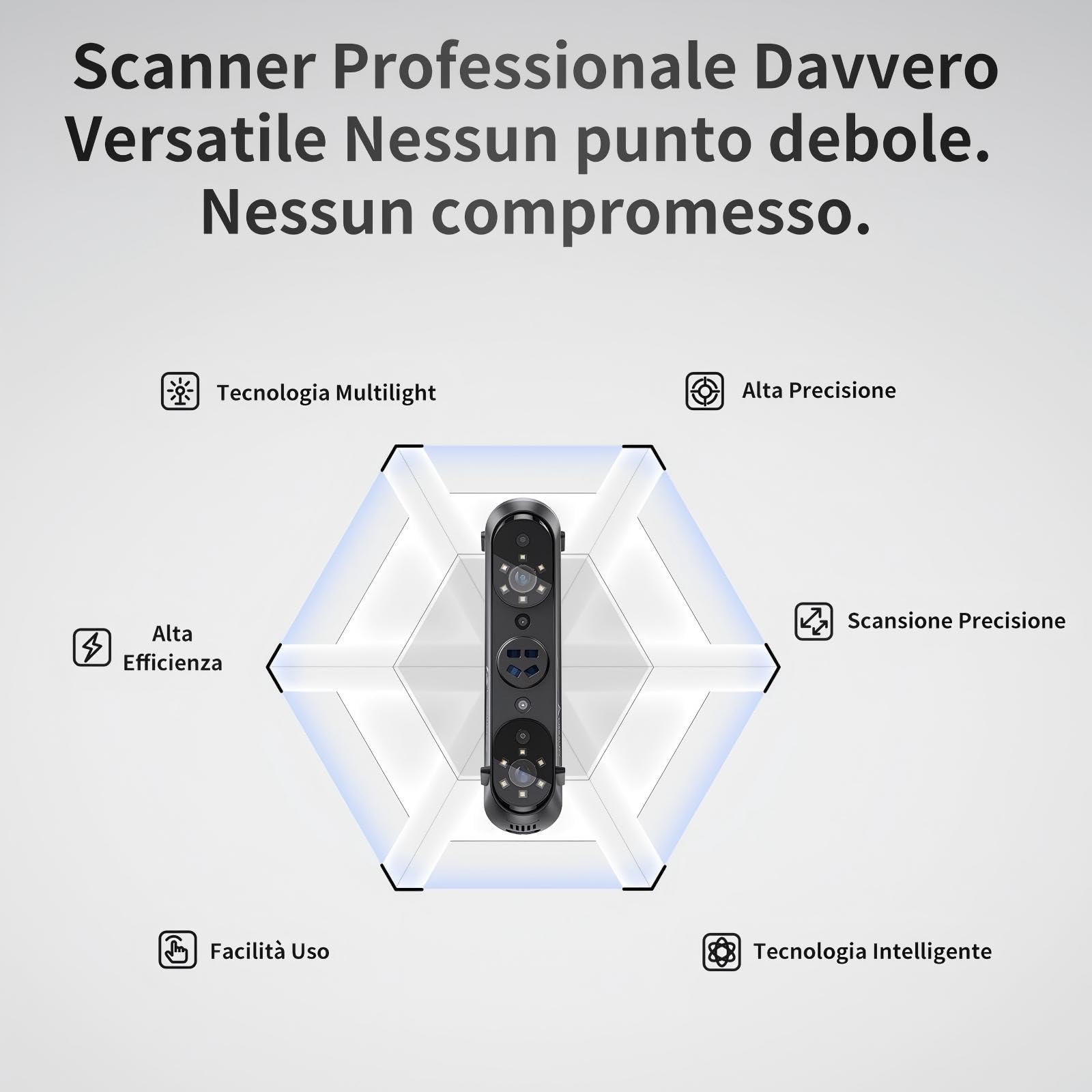 Creality Sermoon S1 Scanner 3D Professionale, Precisione Volumetrica 0.02mm, 90 FPS, 34 Laser Blu + 7 NIR + Luce Strutturata, Oggetti 5mm-4000mm, Ricostruzione 3D con Compatibile CAD/Stampa 3D