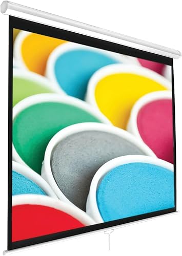 Pyle Manual Pull Down Projector Screen - Universal 100-inch Roll-Down Pull-Down Retractable Manual Projection Screen w/ Auto-Locking, Adjustable Screen Height, Black Masking Border -Home PRJSM1006