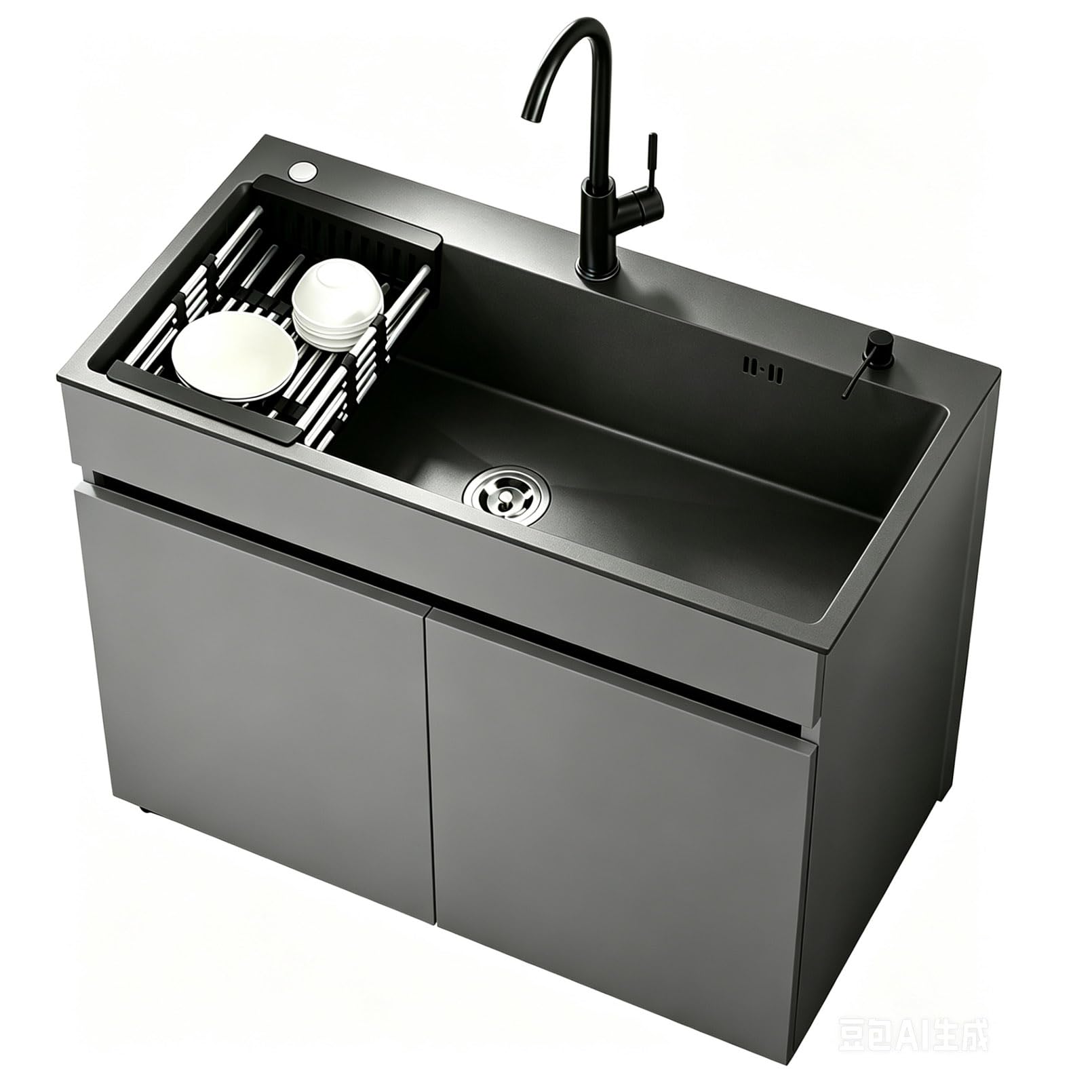 Mobile Lavello Autoportante in Alluminio a Nido d'Ape 68cm Lavandino in Acciaio Inox con Miscelatore Acqua Calda/Fredda e Dispenser Sapone, Mobiletto Salvaspazio per Esterno, Giardino e Garage