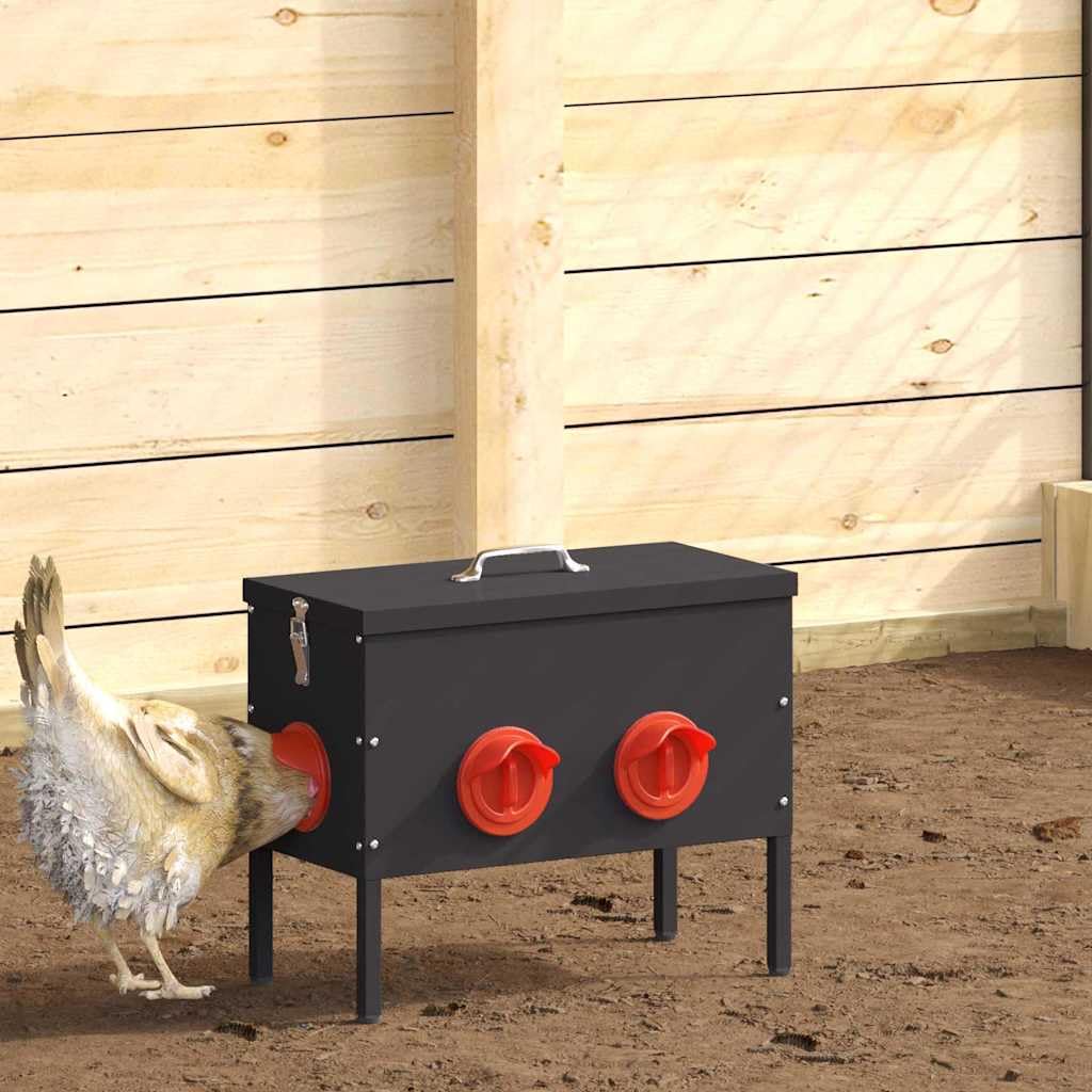 Comedero para gallinas 2 piezas de metal negro, diseño moderno para interior y exterior, dimensiones 41,5 x 20,5 x 33 cm, construcción robusta de acero, fácil de limpiar, ideal