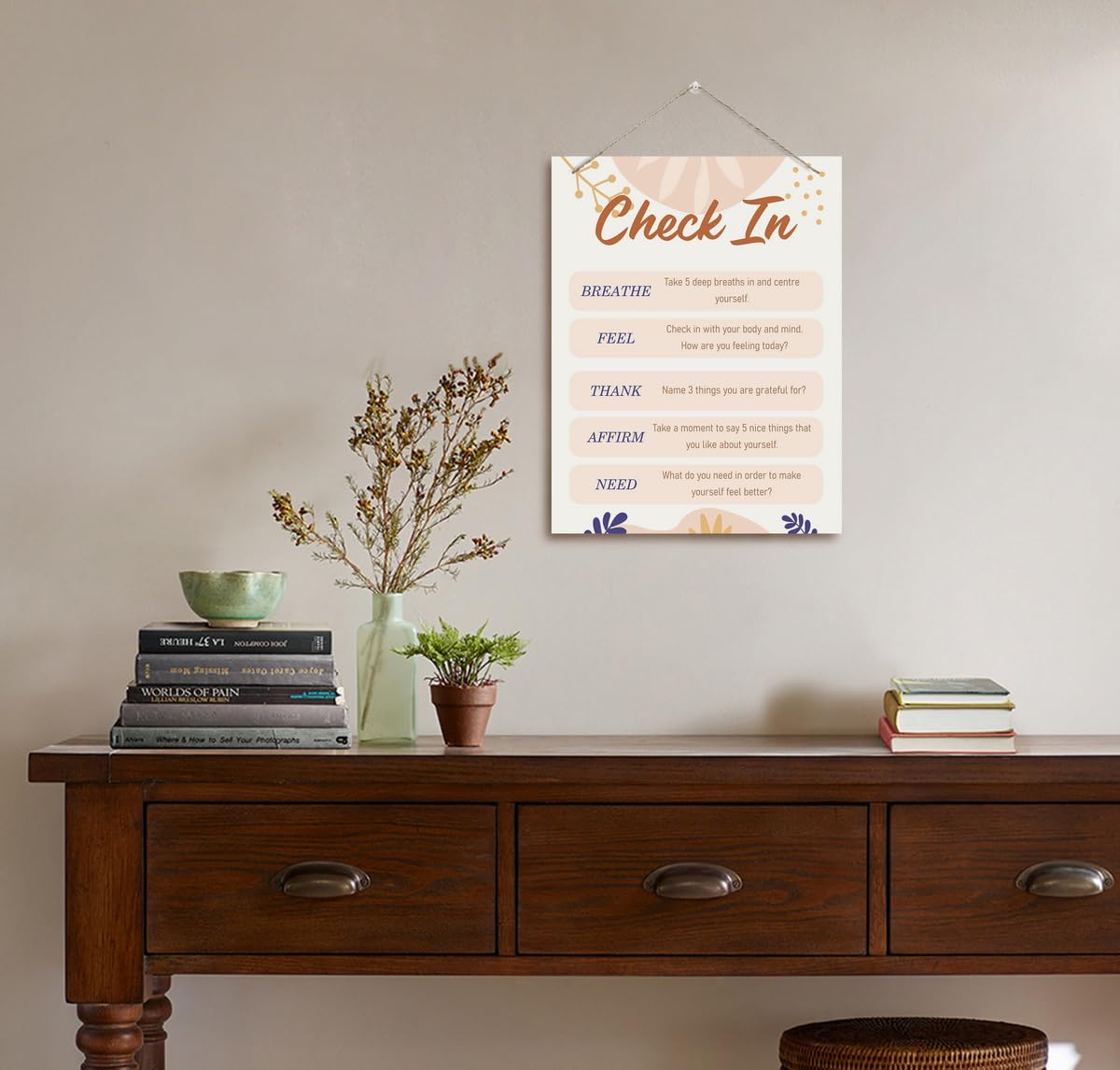 BQL Therapy Decor, Self-Care Check-In Wall Art, Positive Psychology Wood Sign, Emotional Learning Wall Art, Decorations for Counsellor Office, 8x10 inches, Unframed, Indoor, Home Office 2