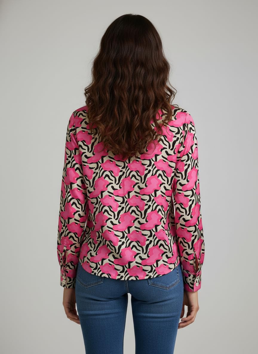 ANNI Designer Bedrucktes Damenhemd aus Baumwollmischgewebe, langärmelig, normale Passform, Hemdkragen, legere Bürokleidung, elegante Western-Kleidung für den Alltag, Hochzeit, Party