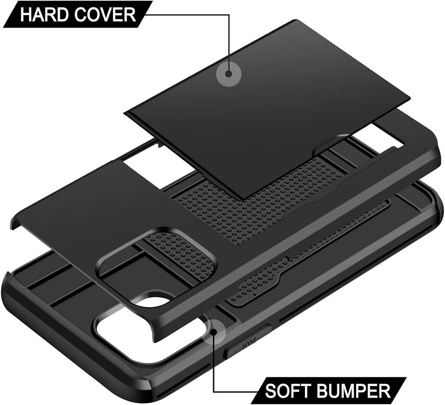 SAMONPOW Compatible with iPhone 13 Pro Case with Card Holder Wallet Dual Layer Hybrid Case Heavy Duty Protection Shockproof Anti Scratch Soft Rubber Bumper Case for iPhone 13 Pro 6.1 inch Black