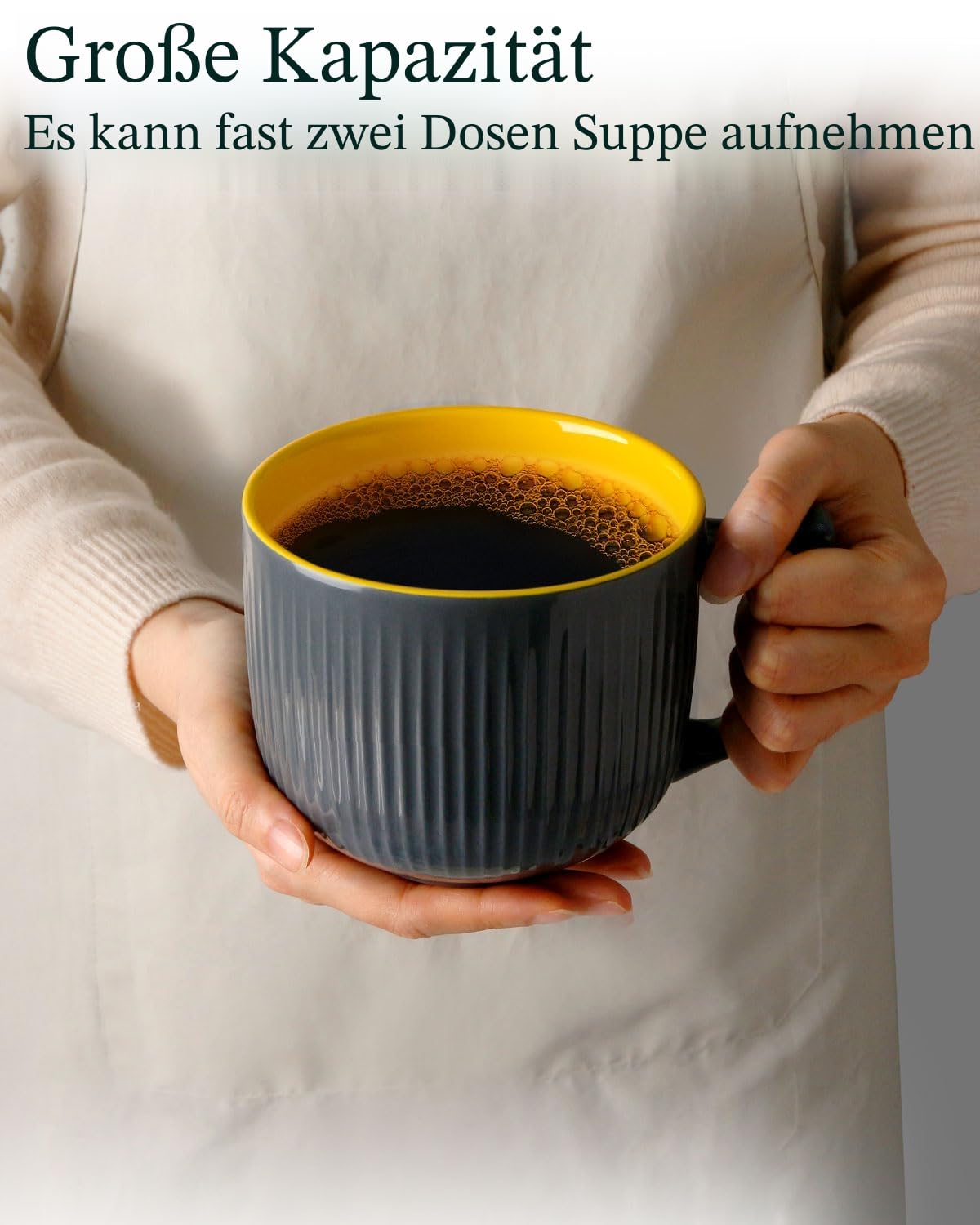 NUTRIUPS Mikrowellen Keramik Suppenschüssel mit Henkel, 900ml Suppentassen mit Henkel, Kaffeetasse Groß