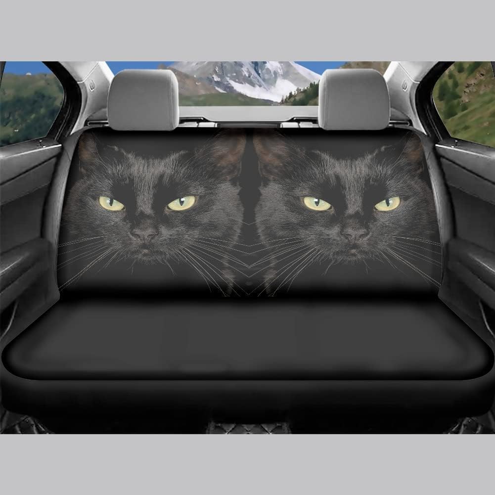 chaqlin Animal Black Cat Print Auto Vordersitzbezüge + Rückenschaufelsitzschutz Kompletter Satz von 4 Stück für Damen Herren Modisches Autozubehör