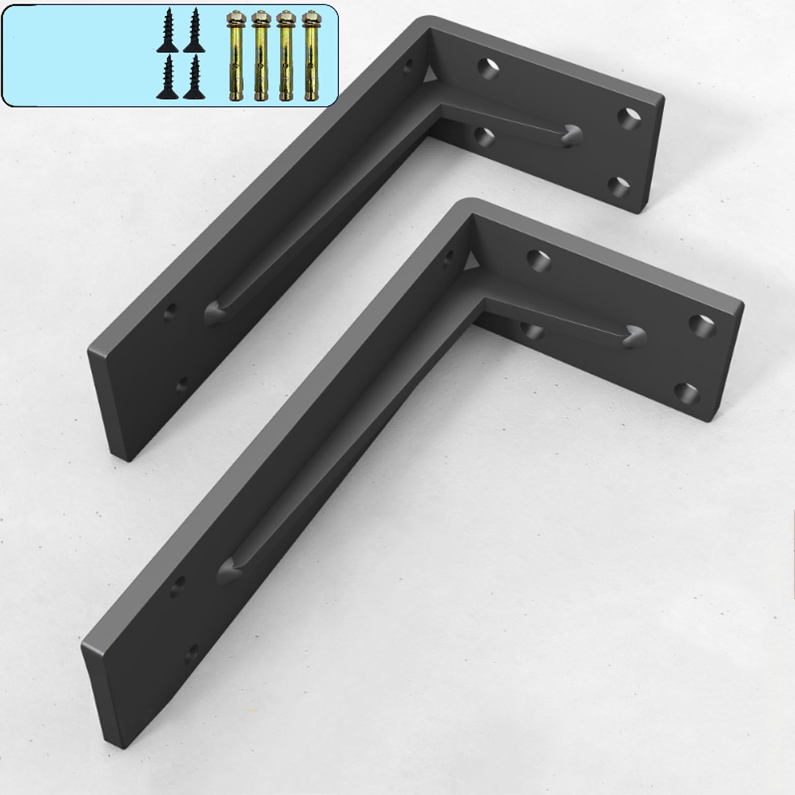 2x Soportes para Estantes Pesados,Escuadras para Estanterias de Metal,5 mm Grosor,Soporte para Estanterías Triangulares de 90 Grados Angular para Cocina Libros,con Tornillos (45cm,Negro)
