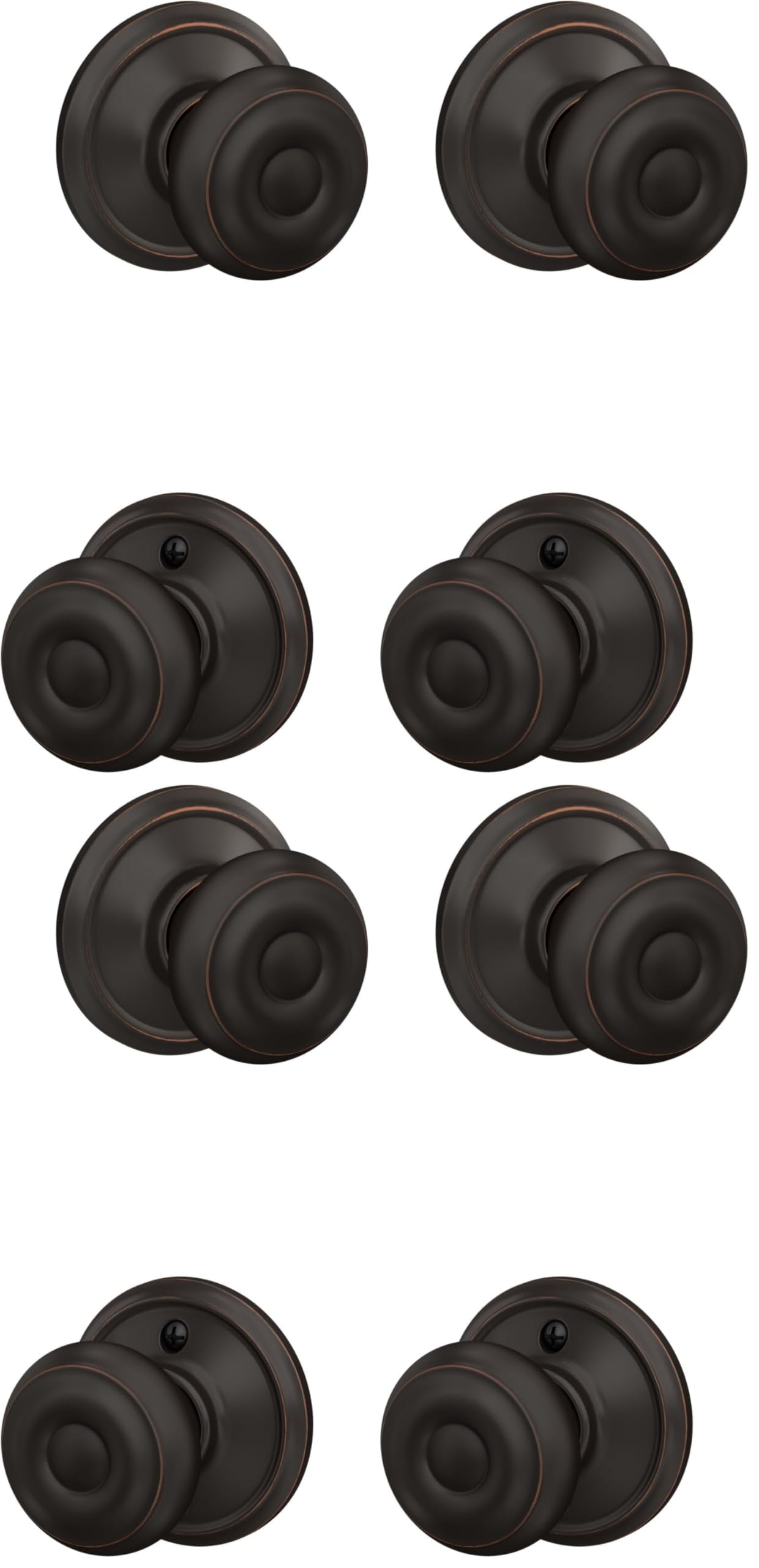 SCHLAGE F10 GEO 716 Georgian Door Knob, Hall &amp; Closet Passage Lock, Aged Bronze (Pack of 4)