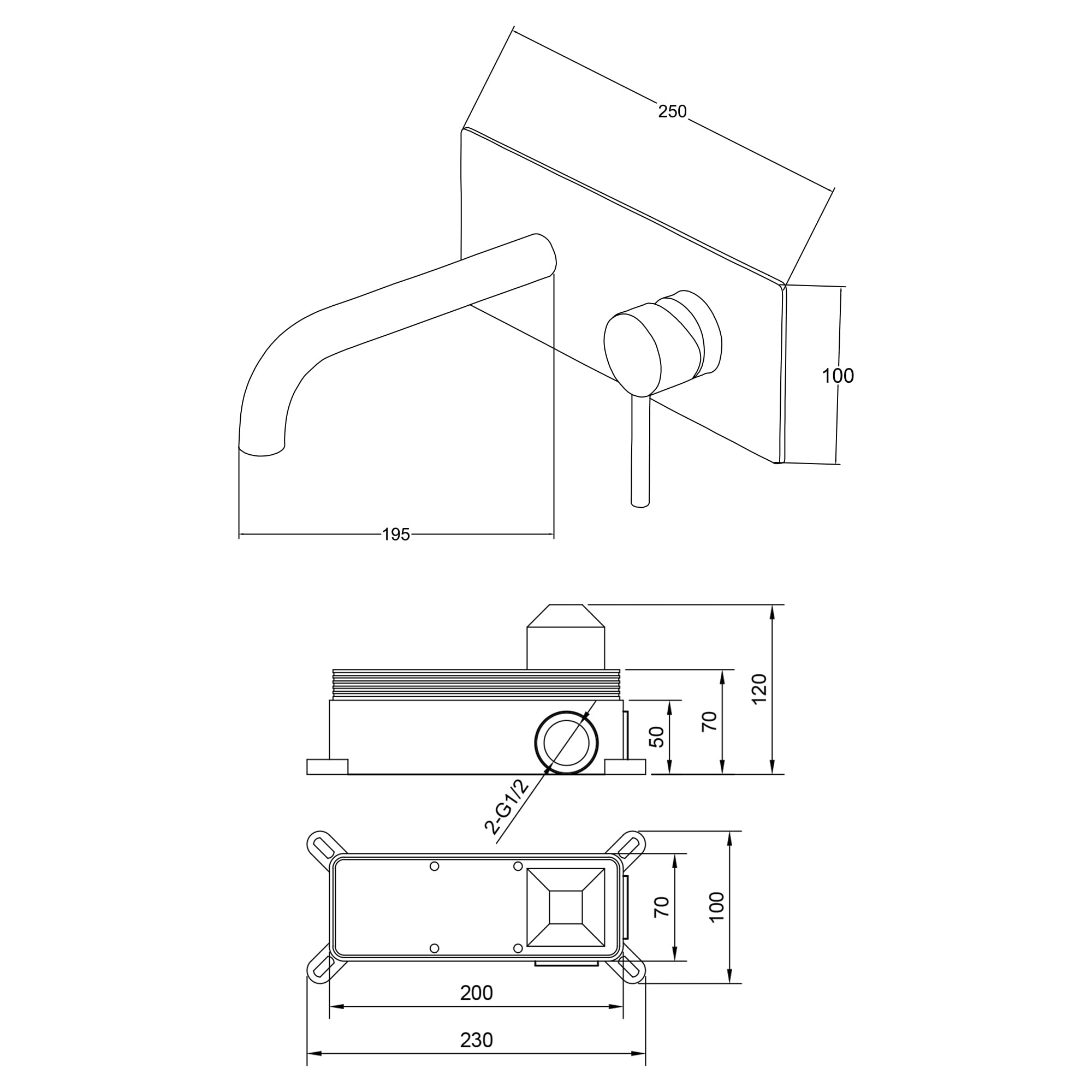 Mai & Mai Miscelatore per Lavabo a Muro, Rubinetto Lavabo a Parete per bagno WA112 con Corpo a Incasso, Bianco